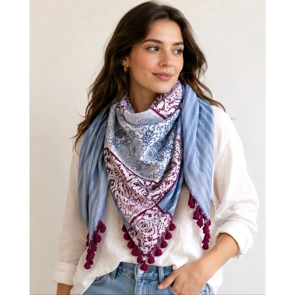 Anthropologie IDEA Plus Sonira Tassel Scarf Wrap Shawl Cotton Silk NWT $198